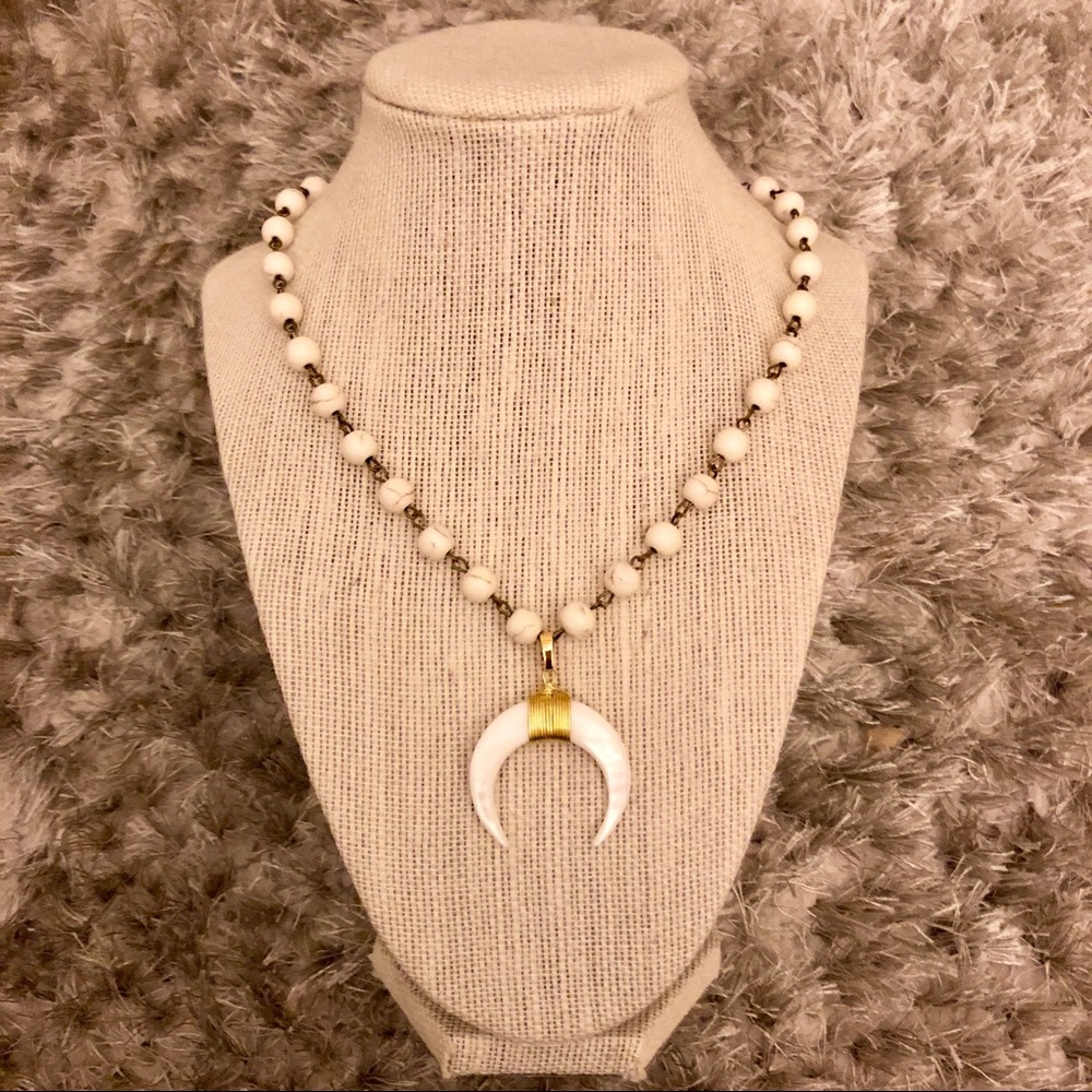 White Horned Crescent Necklace